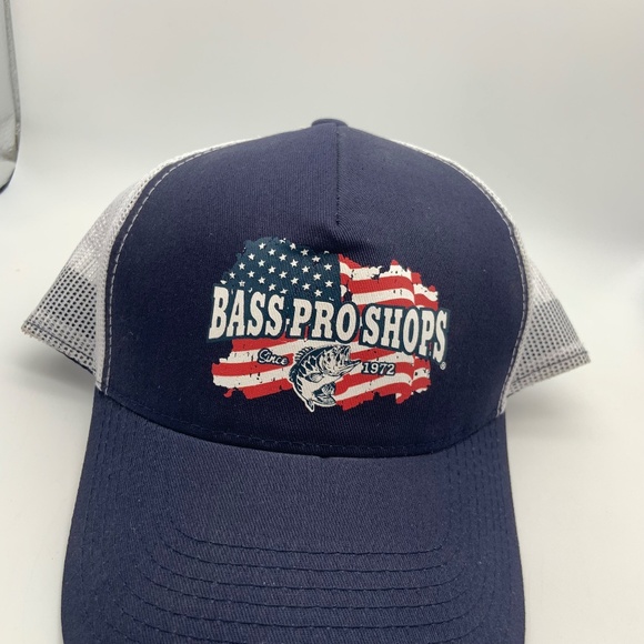 Bass Pro Shop American Flag Fishing Meshback Snapback in Navy/White - Picture 13 of 15